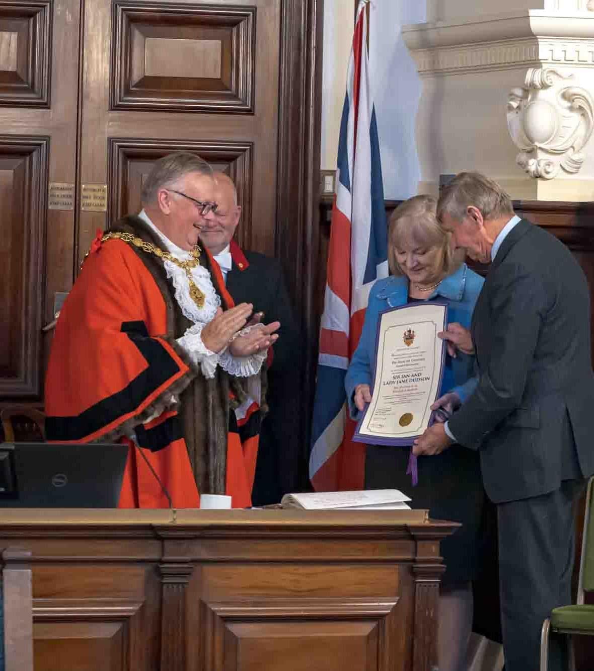 Sir Ian and Lady Jane Dudson receive Freedom of Stafford Borough — Stafford news photo