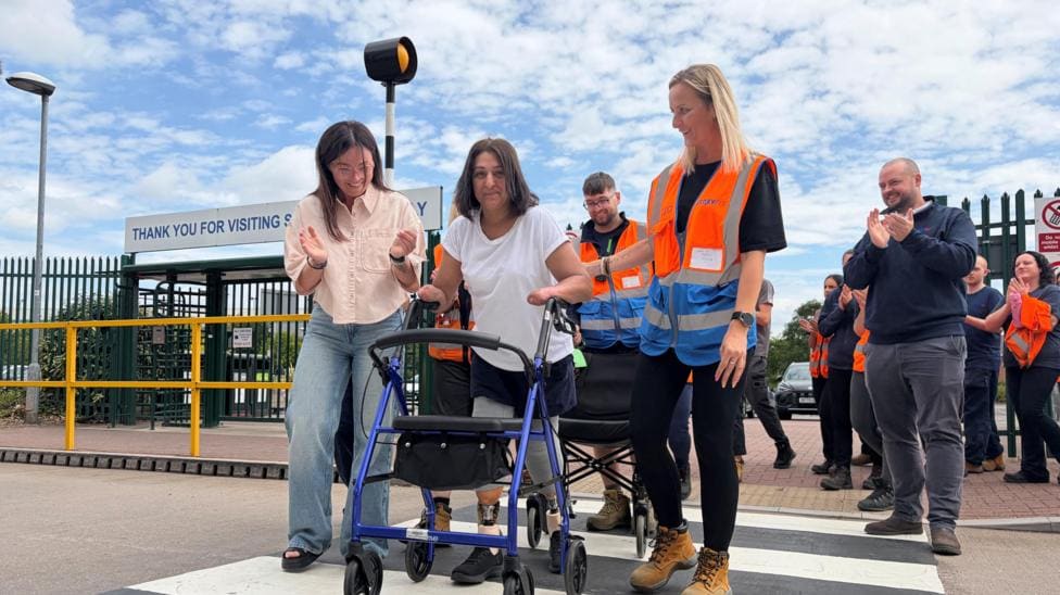 Stafford woman walks in public after sepsis and amputation — Stafford news photo (BBC News — Rugeley)